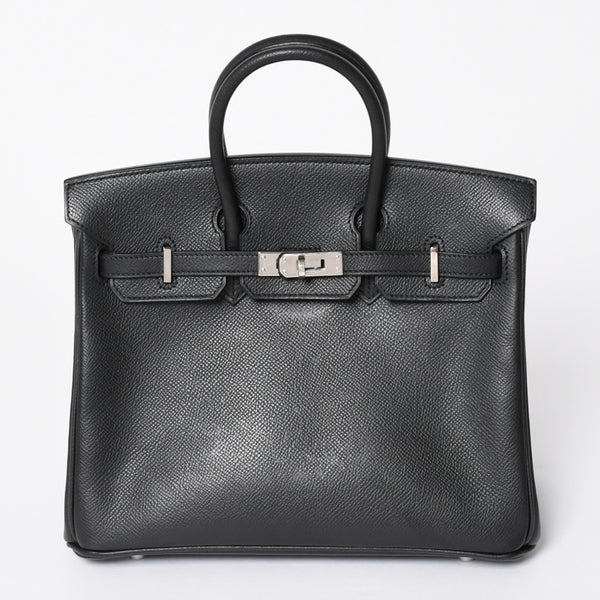 極美品 HERMES エルメス バーキン25 ハンドバッグ □L刻印 ヴォーエプソン ブラック シルバー金具 中古 4a006746