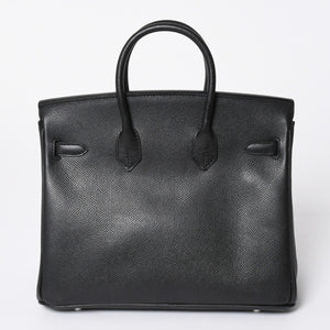 極美品 HERMES エルメス バーキン25 ハンドバッグ □L刻印 ヴォーエプソン ブラック シルバー金具 中古 4a006746