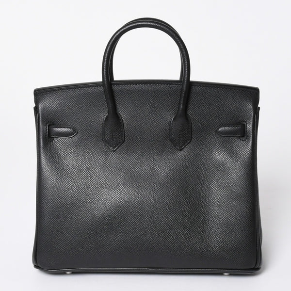 極美品 HERMES エルメス バーキン25 ハンドバッグ □L刻印 ヴォーエプソン ブラック シルバー金具 中古 4a006746