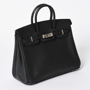 極美品 HERMES エルメス バーキン25 ハンドバッグ □L刻印 ヴォーエプソン ブラック シルバー金具 中古 4a006746