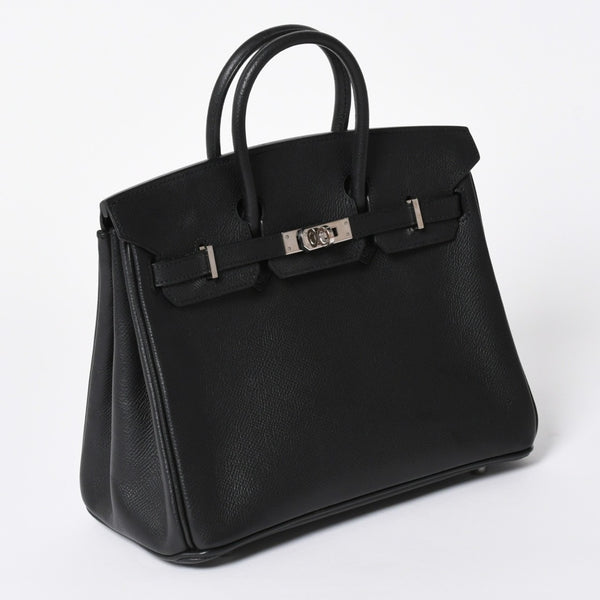 極美品 HERMES エルメス バーキン25 ハンドバッグ □L刻印 ヴォーエプソン ブラック シルバー金具 中古 4a006746