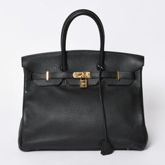 極美品 HERMES エルメス BIRKIN バーキン35 アルデンヌ ブラックゴールド金具 ◻︎G刻印 ハンドバッグ 中古 4a006745