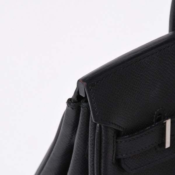 極美品 HERMES エルメス バーキン25 ハンドバッグ □L刻印 ヴォーエプソン ブラック シルバー金具 中古 4a006746