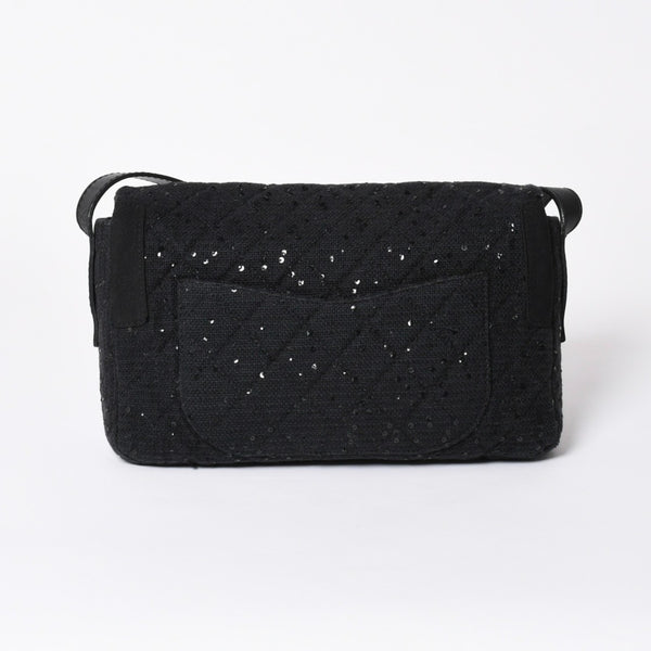 極美品 CHANEL シャネル 2.55 ショルダーバッグ 13番台 ココマーク スパンコール キャンバス レザー ブラック 中古 4a006582