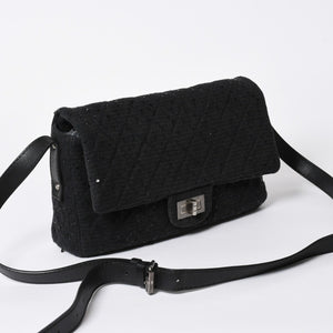 極美品 CHANEL シャネル 2.55 ショルダーバッグ 13番台 ココマーク スパンコール キャンバス レザー ブラック 中古 4a006582