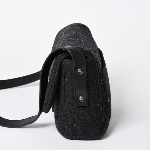 極美品 CHANEL シャネル 2.55 ショルダーバッグ 13番台 ココマーク スパンコール キャンバス レザー ブラック 中古 4a006582