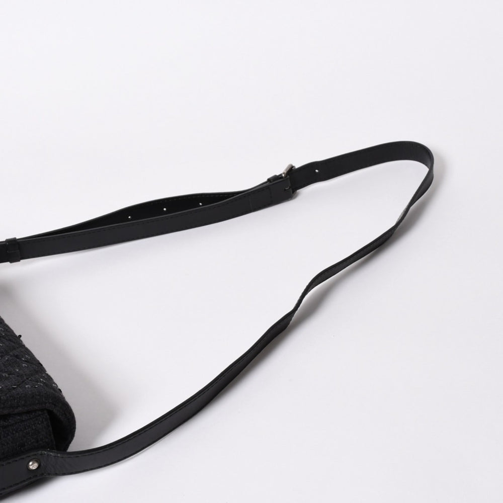 Very Good Condition CHANEL 2.55 Shoulder Bag No. 13 Coco Mark Sequin Canvas Leather Black Used 4a006582