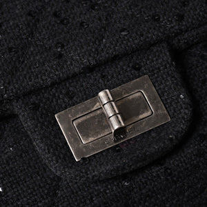 極美品 CHANEL シャネル 2.55 ショルダーバッグ 13番台 ココマーク スパンコール キャンバス レザー ブラック 中古 4a006582
