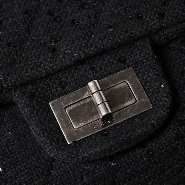極美品 CHANEL シャネル 2.55 ショルダーバッグ 13番台 ココマーク スパンコール キャンバス レザー ブラック 中古 4a006582