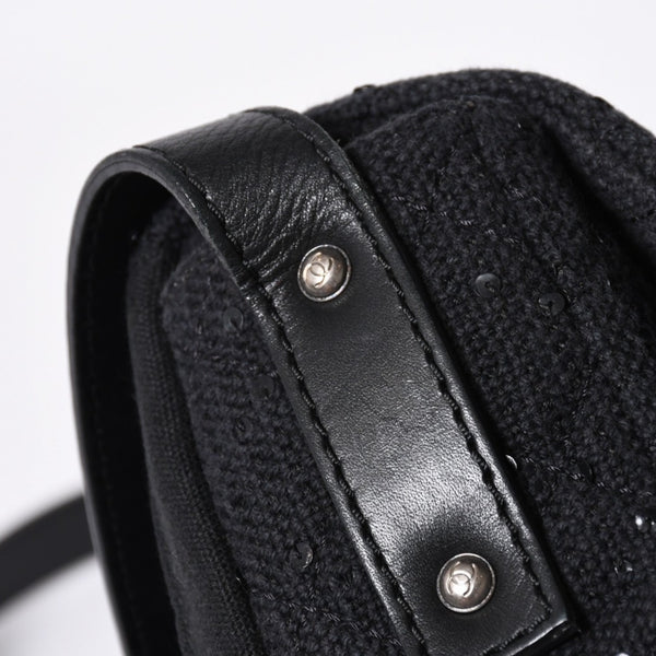 極美品 CHANEL シャネル 2.55 ショルダーバッグ 13番台 ココマーク スパンコール キャンバス レザー ブラック 中古 4a006582