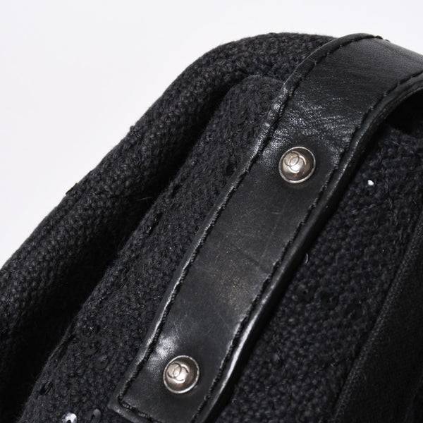 極美品 CHANEL シャネル 2.55 ショルダーバッグ 13番台 ココマーク スパンコール キャンバス レザー ブラック 中古 4a006582