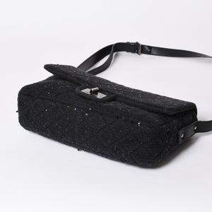 極美品 CHANEL シャネル 2.55 ショルダーバッグ 13番台 ココマーク スパンコール キャンバス レザー ブラック 中古 4a006582