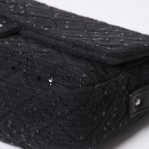 極美品 CHANEL シャネル 2.55 ショルダーバッグ 13番台 ココマーク スパンコール キャンバス レザー ブラック 中古 4a006582