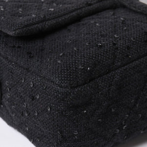 極美品 CHANEL シャネル 2.55 ショルダーバッグ 13番台 ココマーク スパンコール キャンバス レザー ブラック 中古 4a006582