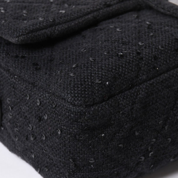 極美品 CHANEL シャネル 2.55 ショルダーバッグ 13番台 ココマーク スパンコール キャンバス レザー ブラック 中古 4a006582