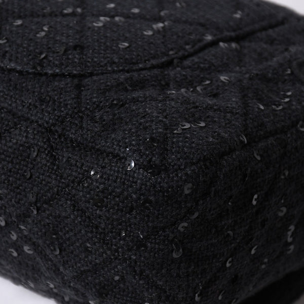 極美品 CHANEL シャネル 2.55 ショルダーバッグ 13番台 ココマーク スパンコール キャンバス レザー ブラック 中古 4a006582