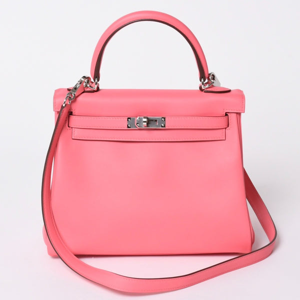 新品同様 HERMES エルメス ケリー25 2WAY ショルダーバッグ W刻印 ヴォースイフト ローズアザレ シルバー金具 中古 4a006897