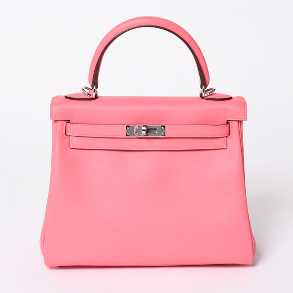 新品同様 HERMES エルメス ケリー25 2WAY ショルダーバッグ W刻印 ヴォースイフト ローズアザレ シルバー金具 中古 4a006897