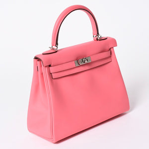 新品同様 HERMES エルメス ケリー25 2WAY ショルダーバッグ W刻印 ヴォースイフト ローズアザレ シルバー金具 中古 4a006897