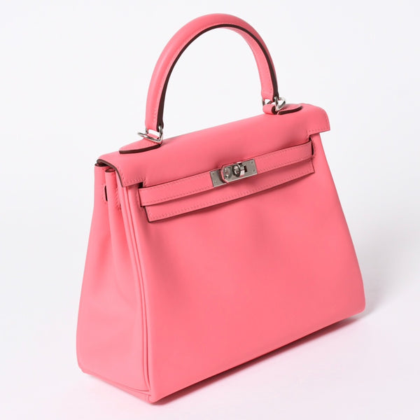 新品同様 HERMES エルメス ケリー25 2WAY ショルダーバッグ W刻印 ヴォースイフト ローズアザレ シルバー金具 中古 4a006897
