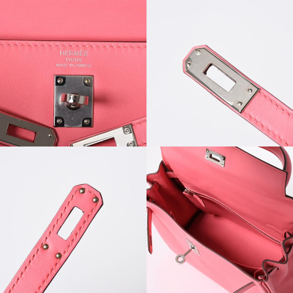 新品同様 HERMES エルメス ケリー25 2WAY ショルダーバッグ W刻印 ヴォースイフト ローズアザレ シルバー金具 中古 4a006897