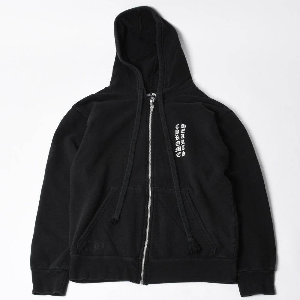 CHROME HEARTS クロムハーツ ジップアップフーディー パーカー サイズM セメタリー スクロールラベル ブラック 美品 中古 4a000676