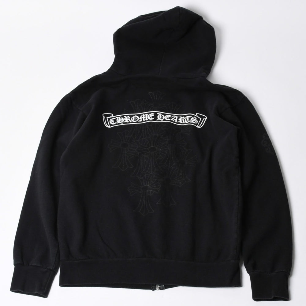 CHROME HEARTS クロムハーツ ジップアップフーディー パーカー サイズM セメタリー スクロールラベル ブラック 美品 中古 4a000676