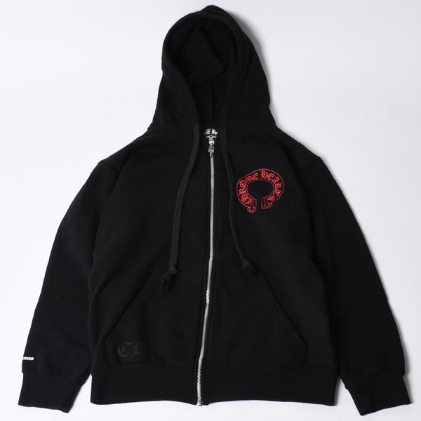 Very Good Condition CHROME HEARTS Zip Up Hoodie Parka Size L Cemetery Horseshoe Black Used 4a000677