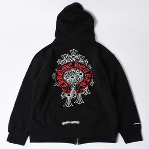 Very Good Condition CHROME HEARTS Zip Up Hoodie Parka Size L Cemetery Horseshoe Black Used 4a000677