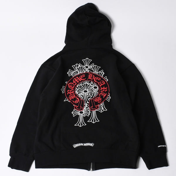 Very Good Condition CHROME HEARTS Zip Up Hoodie Parka Size L Cemetery Horseshoe Black Used 4a000677