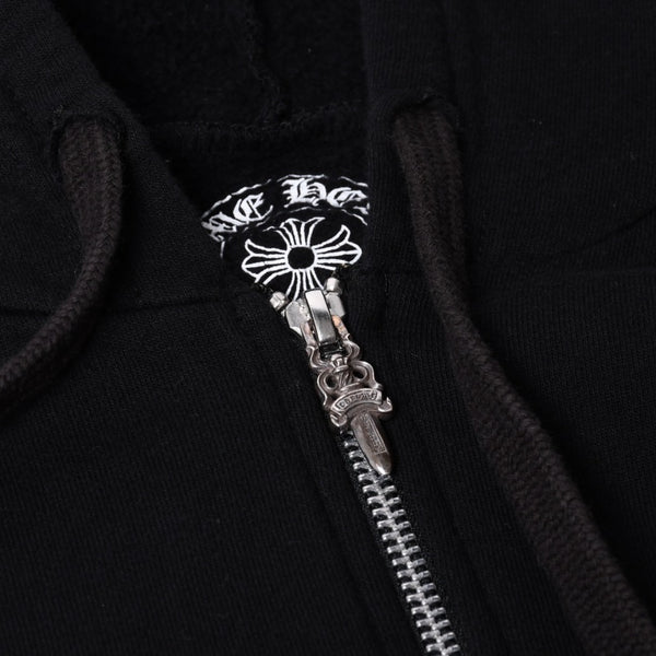 Very Good Condition CHROME HEARTS Zip Up Hoodie Parka Size L Cemetery Horseshoe Black Used 4a000677