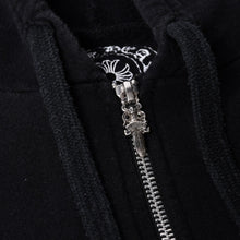 画像をギャラリービューアに読み込む, CHROME HEARTS クロムハーツ ジップアップフーディー パーカー サイズM セメタリー スクロールラベル ブラック 美品 中古 4a000676
