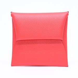 極美品 HERMES エルメス 財布 コインケース 小銭入れ バスティア L刻印 レッド シルバー金具 ヴォーエプソンレザー 中古 4a006768