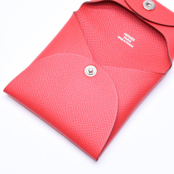 極美品 HERMES エルメス 財布 コインケース 小銭入れ バスティア L刻印 レッド シルバー金具 ヴォーエプソンレザー 中古 4a006768