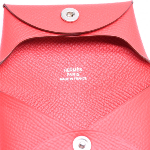 極美品 HERMES エルメス 財布 コインケース 小銭入れ バスティア L刻印 レッド シルバー金具 ヴォーエプソンレザー 中古 4a006768