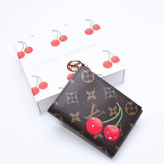 新品同様 LOUIS VUITTON ルイヴィトン LV × TM ポルトフォイユ リサ 二つ折り財布 コンパクトウォレット M13420 モノグラム チェリー 中古 4a006991
