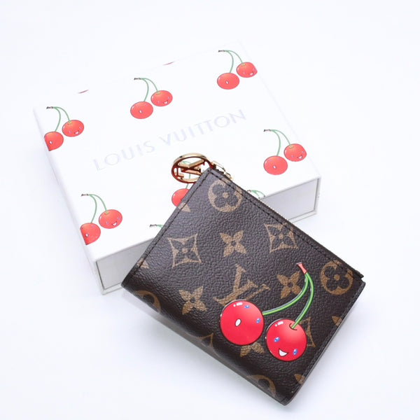 新品同様 LOUIS VUITTON ルイヴィトン LV × TM ポルトフォイユ リサ 二つ折り財布 コンパクトウォレット M13420 モノグラム チェリー 中古 4a006991