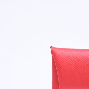 極美品 HERMES エルメス 財布 コインケース 小銭入れ バスティア L刻印 レッド シルバー金具 ヴォーエプソンレザー 中古 4a006768