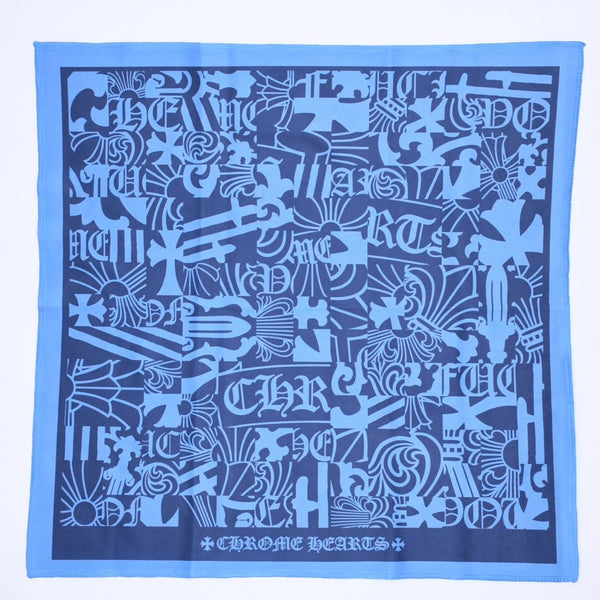 新品未使用 CHROME HEARTS クロムハーツ メガネ拭き アイウェアクロス ブルー ネイビー 総柄 中古 4a006739