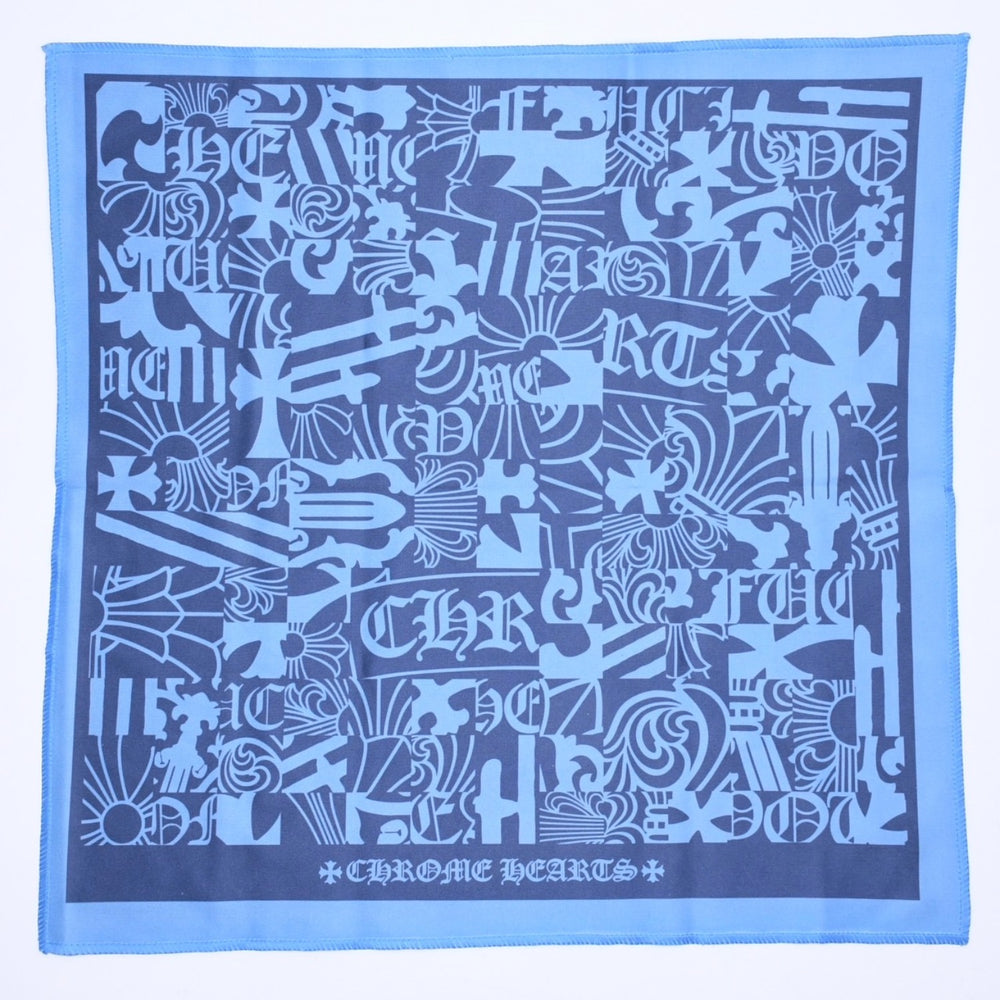 新品未使用 CHROME HEARTS クロムハーツ メガネ拭き アイウェアクロス ブルー ネイビー 総柄 中古 4a006739