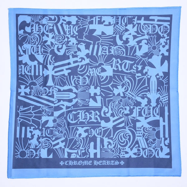 新品未使用 CHROME HEARTS クロムハーツ メガネ拭き アイウェアクロス ブルー ネイビー 総柄 中古 4a006739