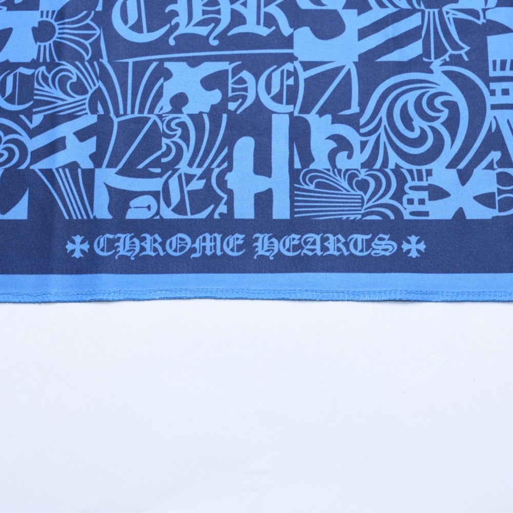 新品未使用 CHROME HEARTS クロムハーツ メガネ拭き アイウェアクロス ブルー ネイビー 総柄 中古 4a006739