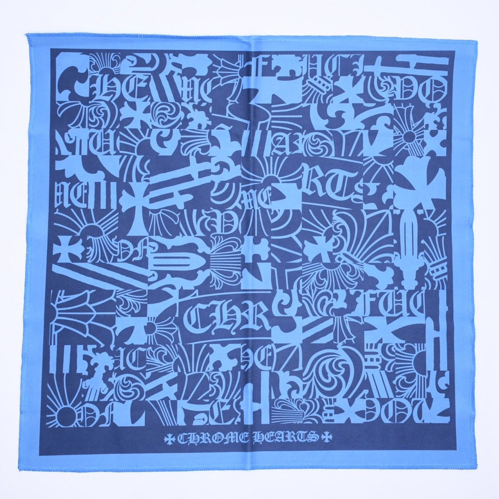 新品未使用 CHROME HEARTS クロムハーツ メガネ拭き アイウェアクロス ブルー ネイビー 総柄 中古 4a006738