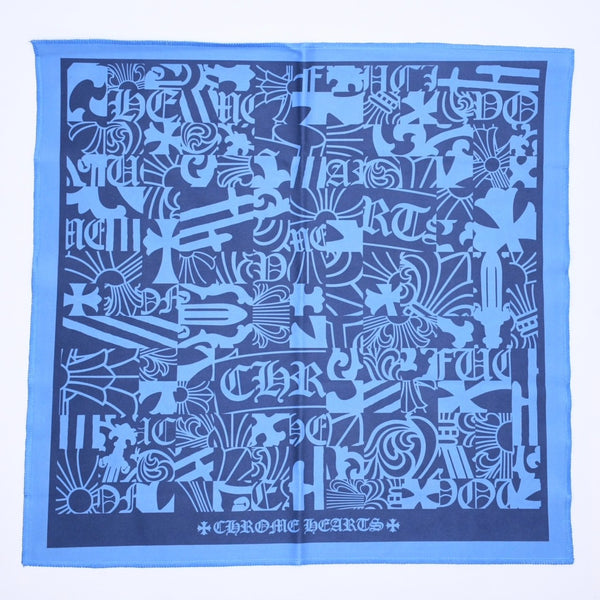 新品未使用 CHROME HEARTS クロムハーツ メガネ拭き アイウェアクロス ブルー ネイビー 総柄 中古 4a006738