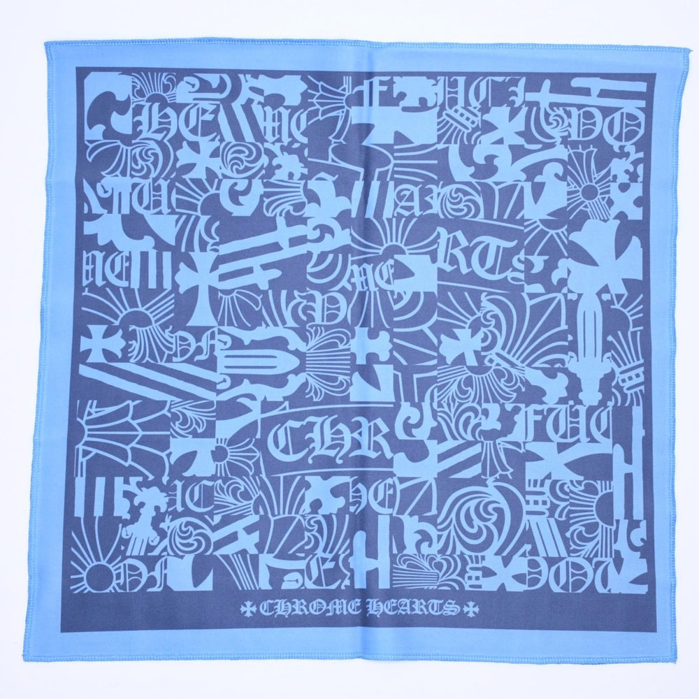新品未使用 CHROME HEARTS クロムハーツ メガネ拭き アイウェアクロス ブルー ネイビー 総柄 中古 4a006738