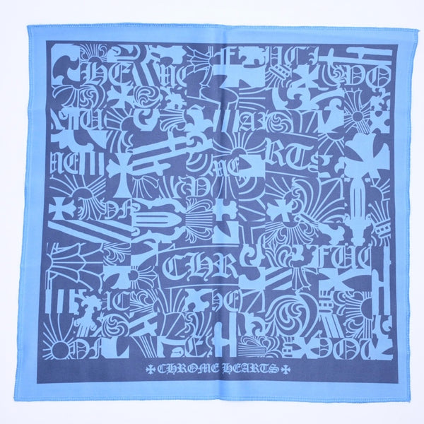 新品未使用 CHROME HEARTS クロムハーツ メガネ拭き アイウェアクロス ブルー ネイビー 総柄 中古 4a006738