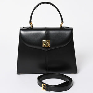極美品 YVES SAINT LAURENT イヴ サンローラン ハンドバッグ 2WAYバッグ OS 3309 カーフレザー ブラック ゴールド金具 中古 4a006704