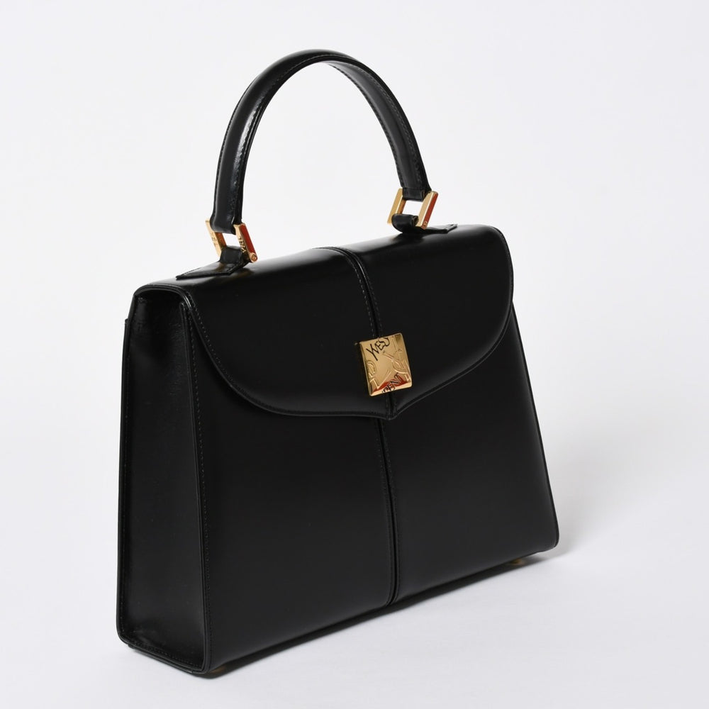 極美品 YVES SAINT LAURENT イヴ サンローラン ハンドバッグ 2WAYバッグ OS 3309 カーフレザー ブラック ゴールド金具 中古 4a006704