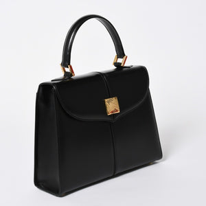 極美品 YVES SAINT LAURENT イヴ サンローラン ハンドバッグ 2WAYバッグ OS 3309 カーフレザー ブラック ゴールド金具 中古 4a006704