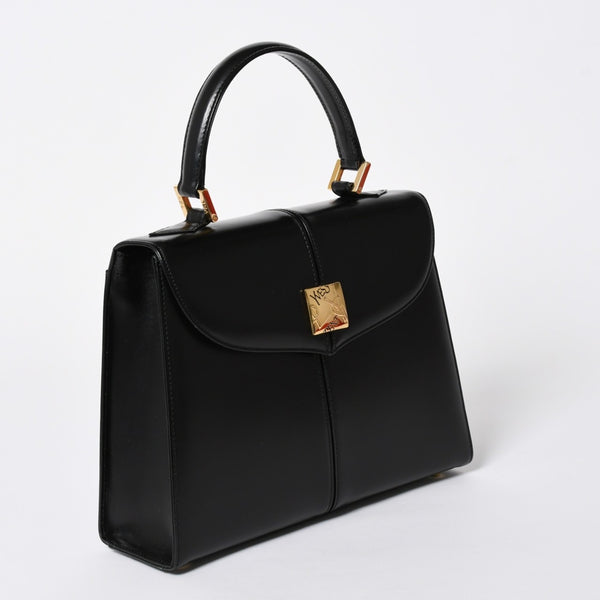 極美品 YVES SAINT LAURENT イヴ サンローラン ハンドバッグ 2WAYバッグ OS 3309 カーフレザー ブラック ゴールド金具 中古 4a006704